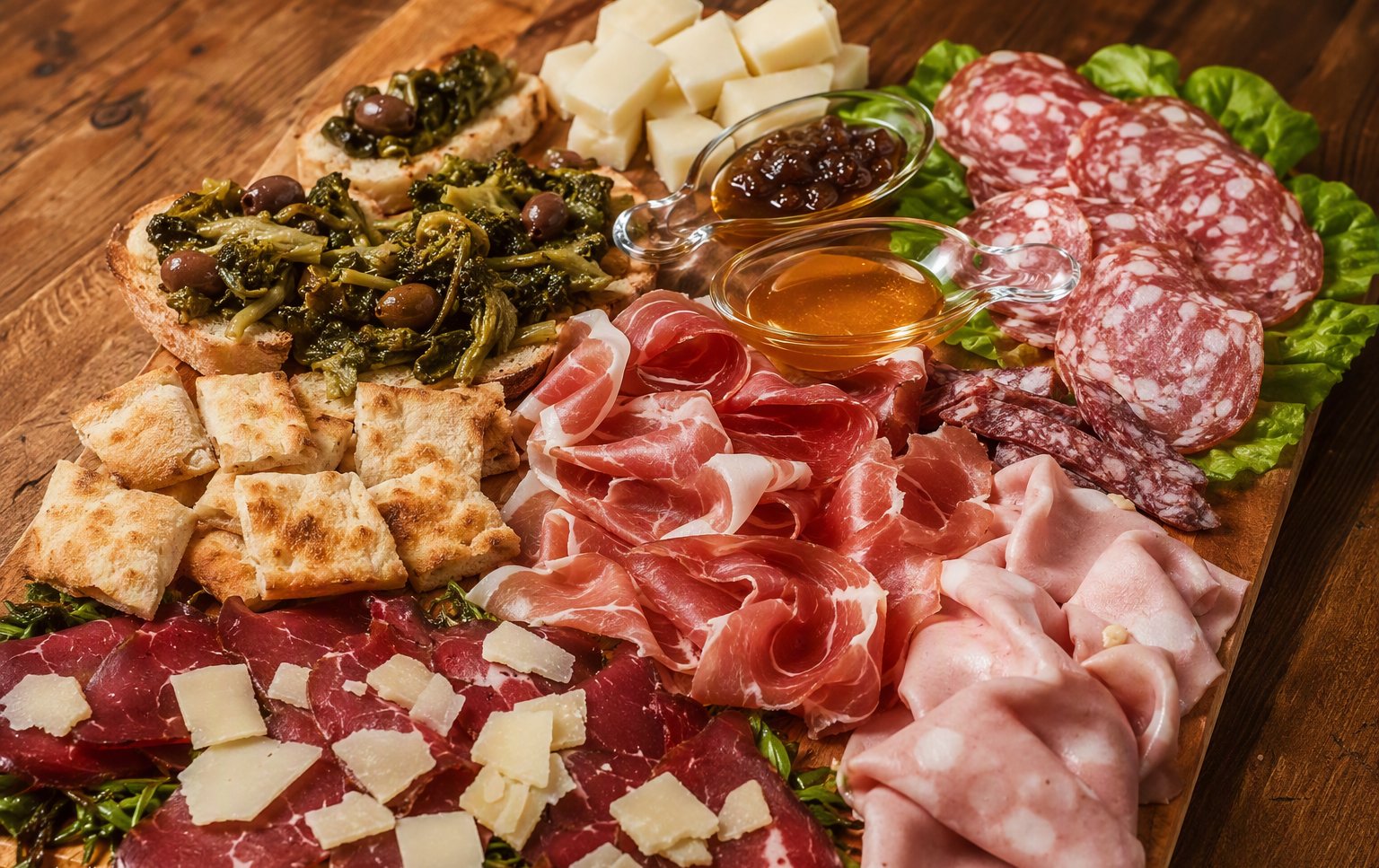 Il tagliere di affettati e formaggi con miele e olive