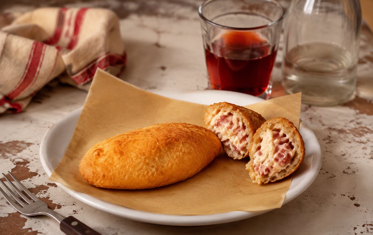 Il calzone dorato con ricotta e salame